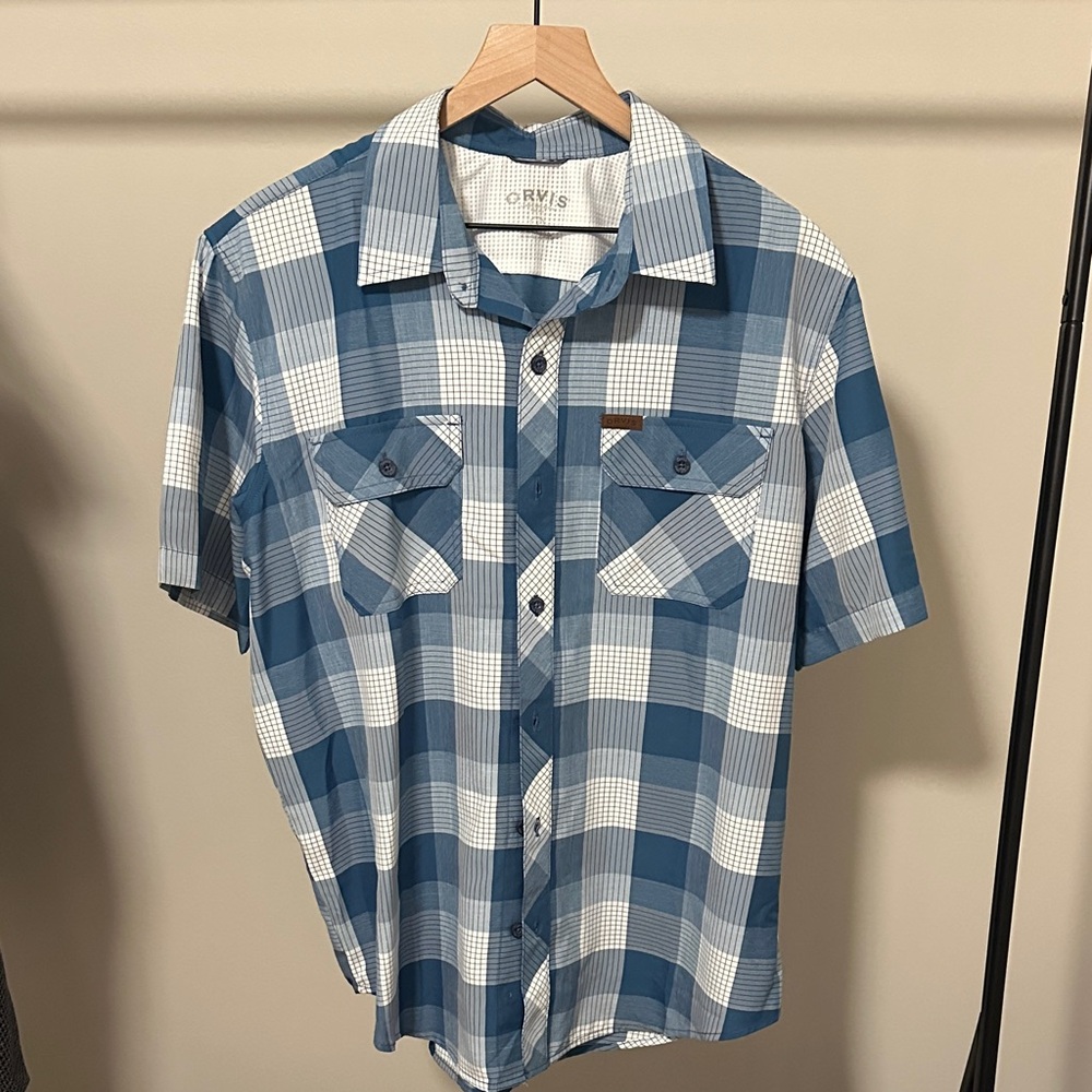 Orvis Blue and White Checkered Button-Down Shirt